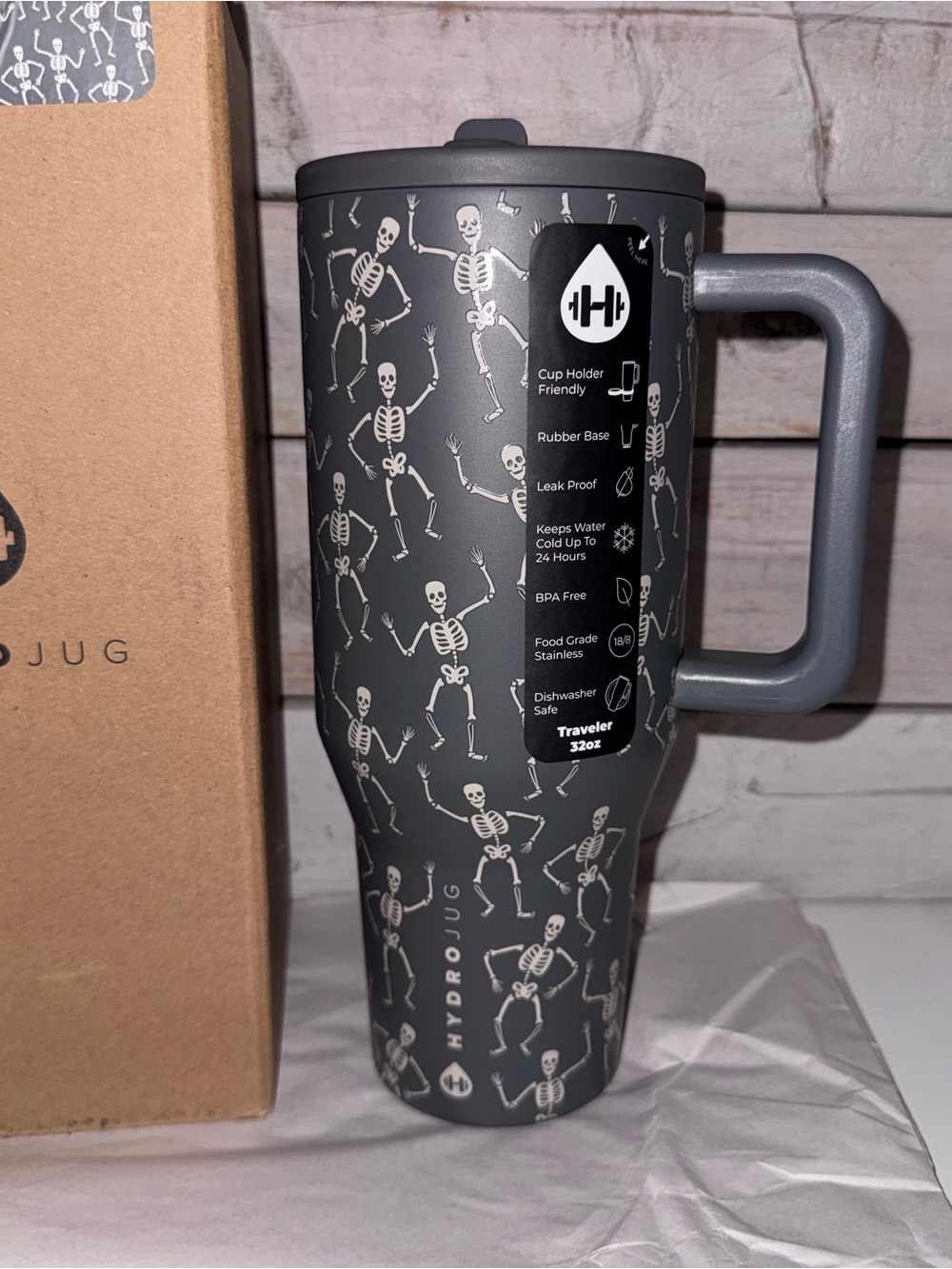 HydroJug Traveler 32oz Tumbler Dead Serious Halloween Glow in the Dark Skeletons